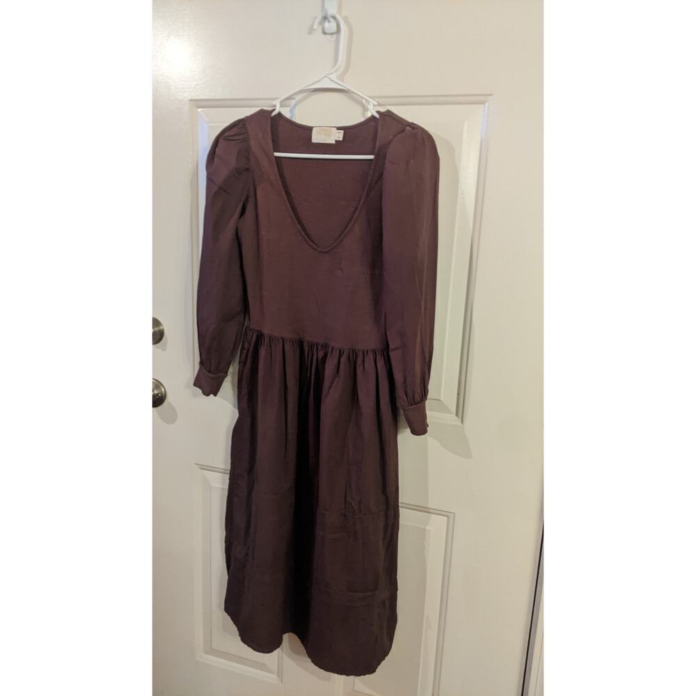 Nation Ltd Mahal Peasant Combo Dress Brown, XS, Cottage Milkmaid, Boho
